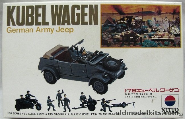Nitto 1/76 Kubelwagen Jeep / R75 Motocycle / 37mm Gun / Soldiers, 7 plastic model kit